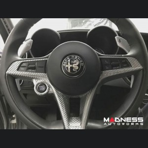 Alfa Romeo Giulia Steering Wheel Trim - Carbon Fiber - Main Center Trim Piece - White Candy - Pre '20